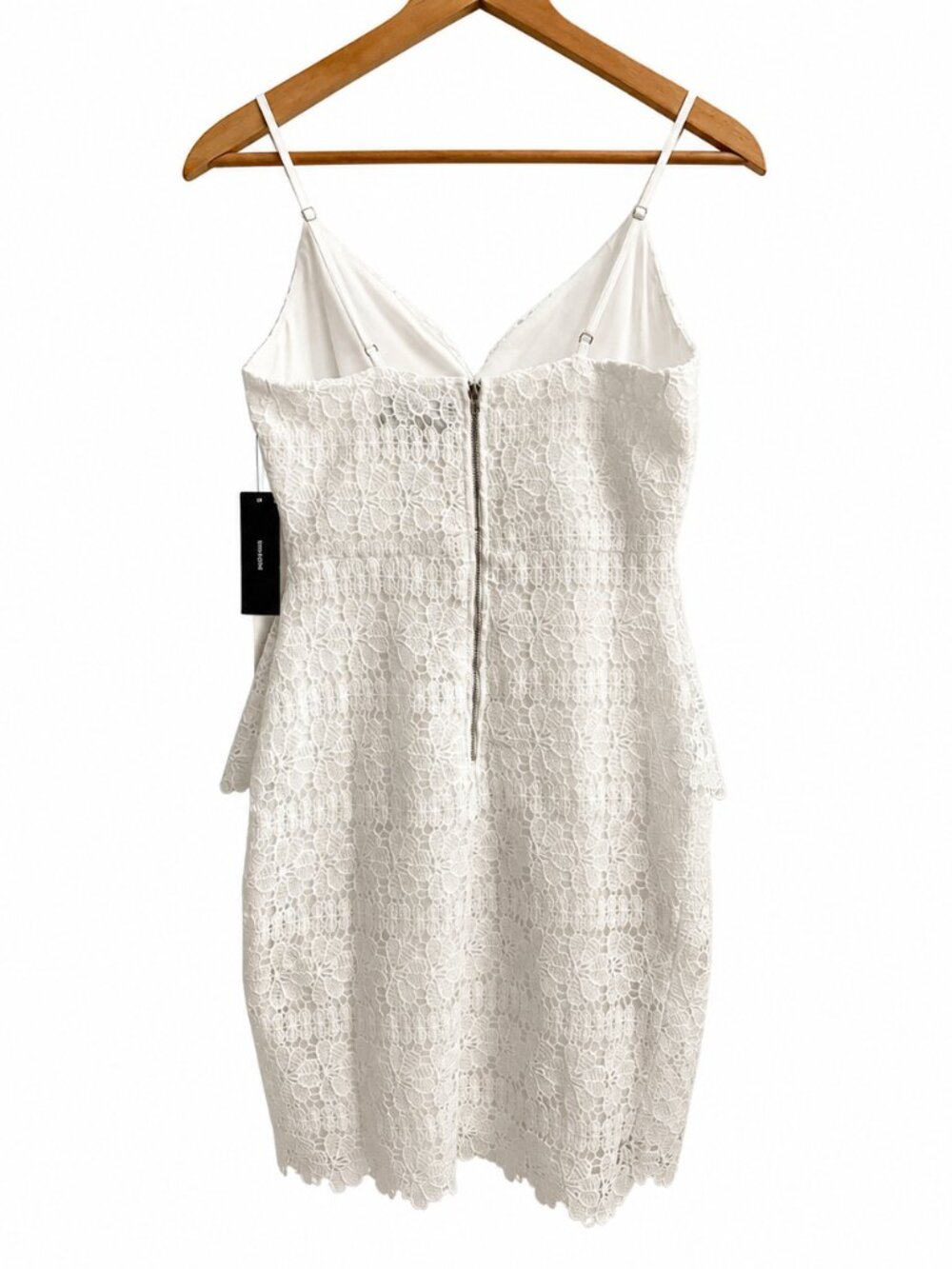 Lulus White Lace Peplum Cocktail Dress NWT Romantic Bridal Shower Mini Dress - Picture 3 of 6
